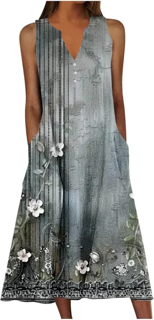 Boho Beach Dresses for Women 2025 Trendy Retro Pattern Sleeveless Dress Summer Casual Travel Vacation Outfits