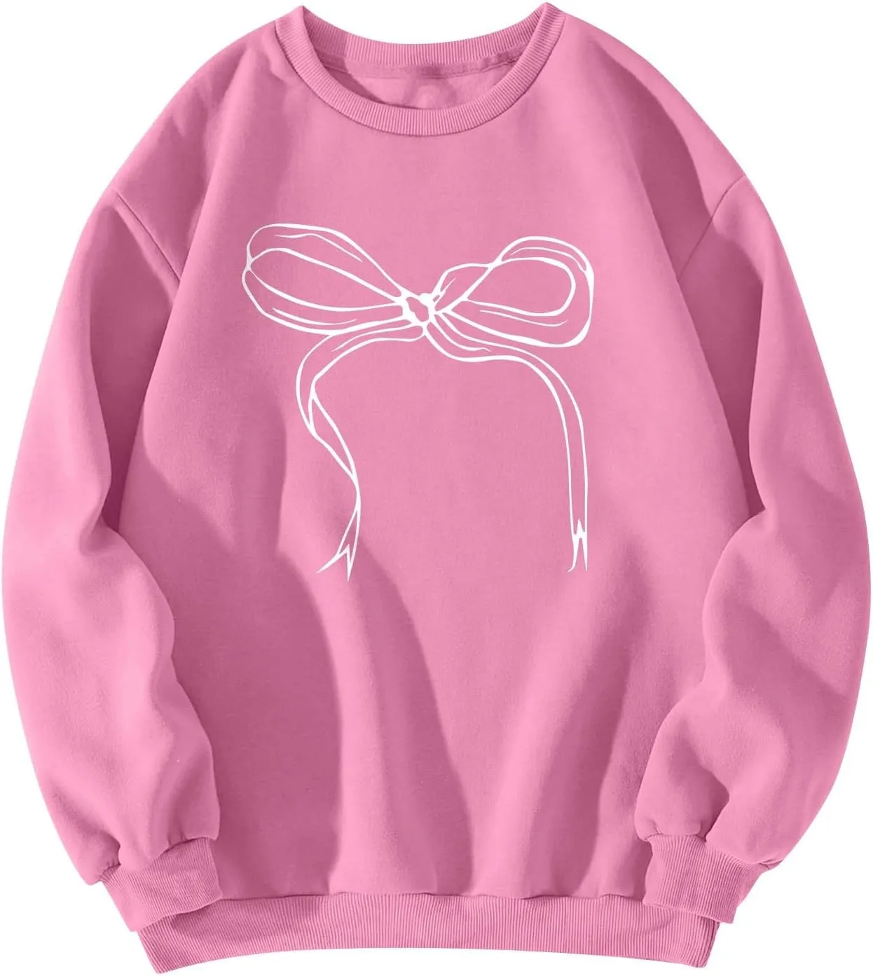 Bow Print Crewneck Sweatshirts Women Baggy Comfy Casual Fleece Oversized Sweatshirts Trendy Valentines Pullover Tops