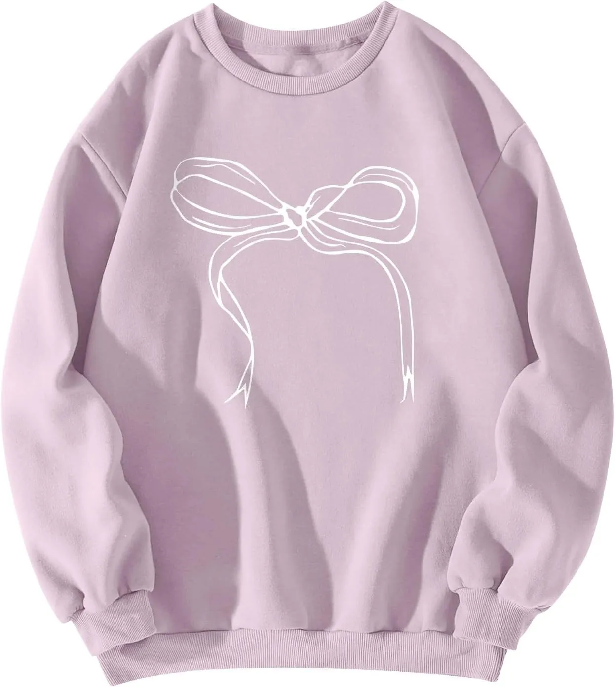 Bow Print Crewneck Sweatshirts Women Baggy Comfy Casual Fleece Oversized Sweatshirts Trendy Valentines Pullover Tops