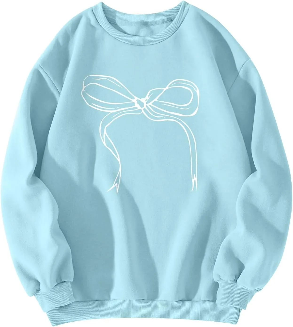 Bow Print Crewneck Sweatshirts Women Baggy Comfy Casual Fleece Oversized Sweatshirts Trendy Valentines Pullover Tops