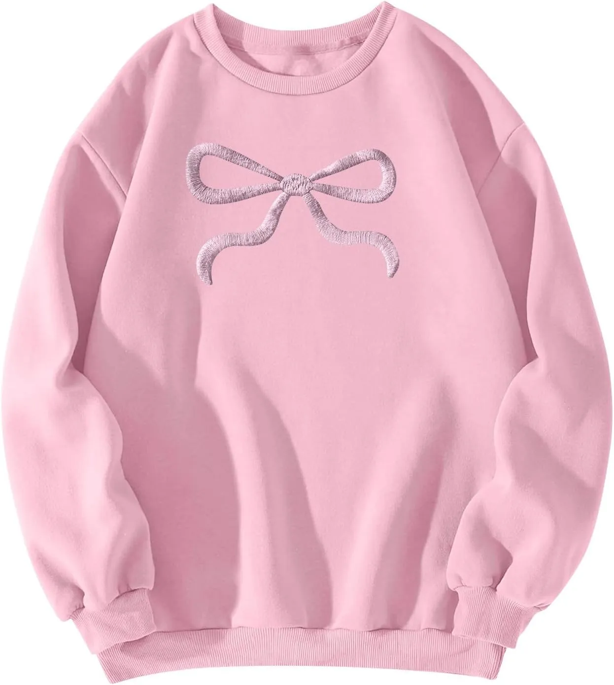 Bow Print Crewneck Sweatshirts Women Baggy Comfy Casual Fleece Oversized Sweatshirts Trendy Valentines Pullover Tops
