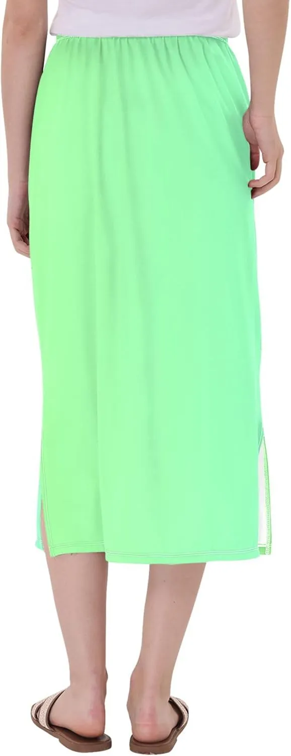 Bronze Side Slit Midi Skirt Women Cute Pencil Skirts Elastic Waist Ladies Skirts