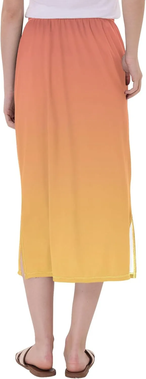 Bronze Side Slit Midi Skirt Women Cute Pencil Skirts Elastic Waist Ladies Skirts
