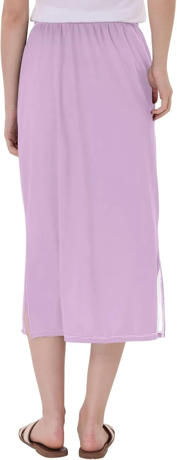 Bronze Side Slit Midi Skirt Women Cute Pencil Skirts Elastic Waist Ladies Skirts