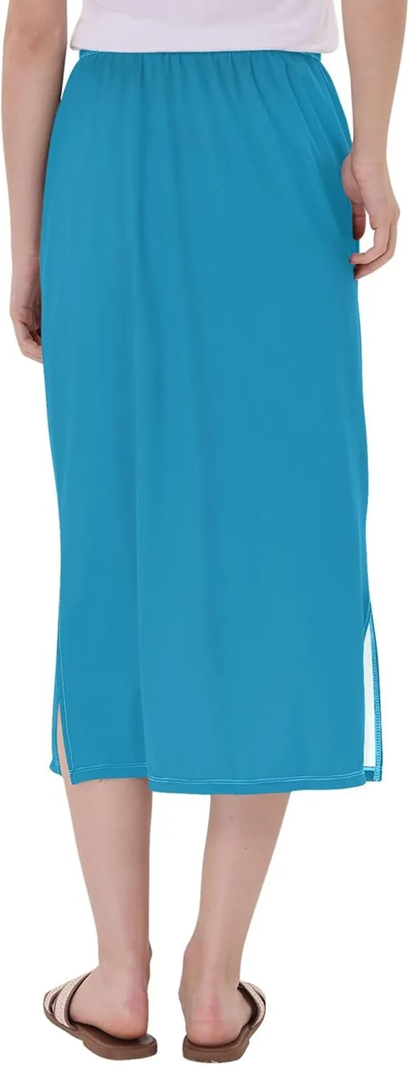 Bronze Side Slit Midi Skirt Women Cute Pencil Skirts Elastic Waist Ladies Skirts