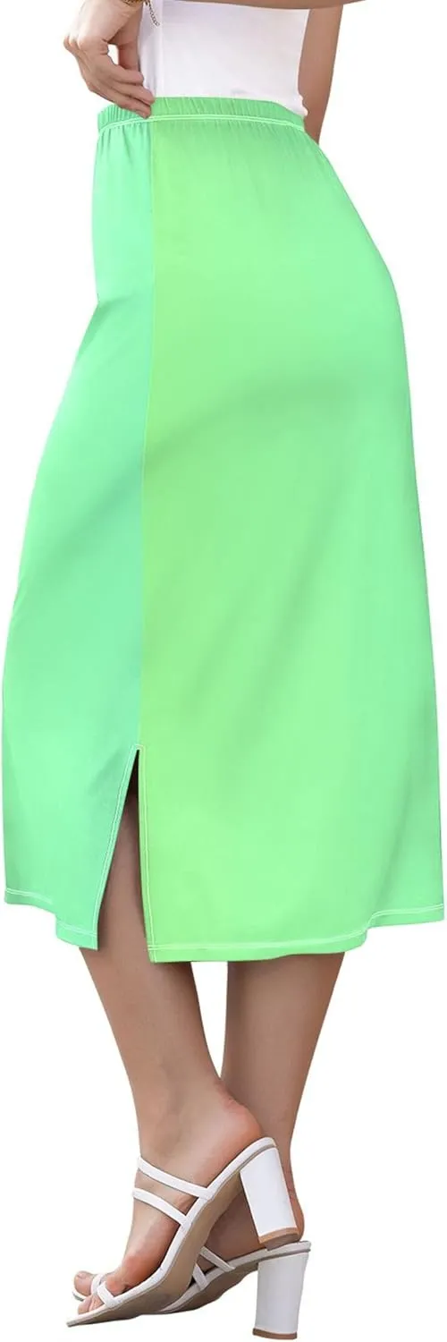 Bronze Side Slit Midi Skirt Women Cute Pencil Skirts Elastic Waist Ladies Skirts