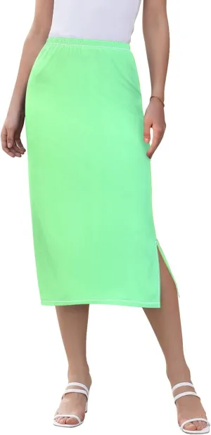 Bronze Side Slit Midi Skirt Women Cute Pencil Skirts Elastic Waist Ladies Skirts