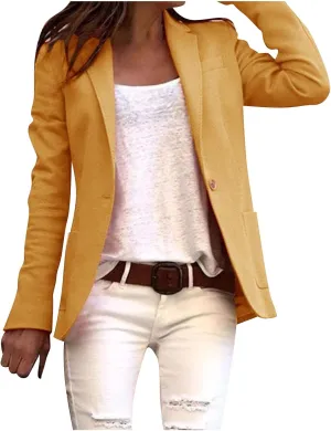Business Casual Blazer for Women Lightweight Open Front Button Suit Jacket Long Sleeve Lapel Work Office Blazer Tops