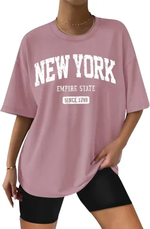 California Letter Print for Women Oversized Letter Print T Shirts Crewneck Graphic Short Sleeve Tees