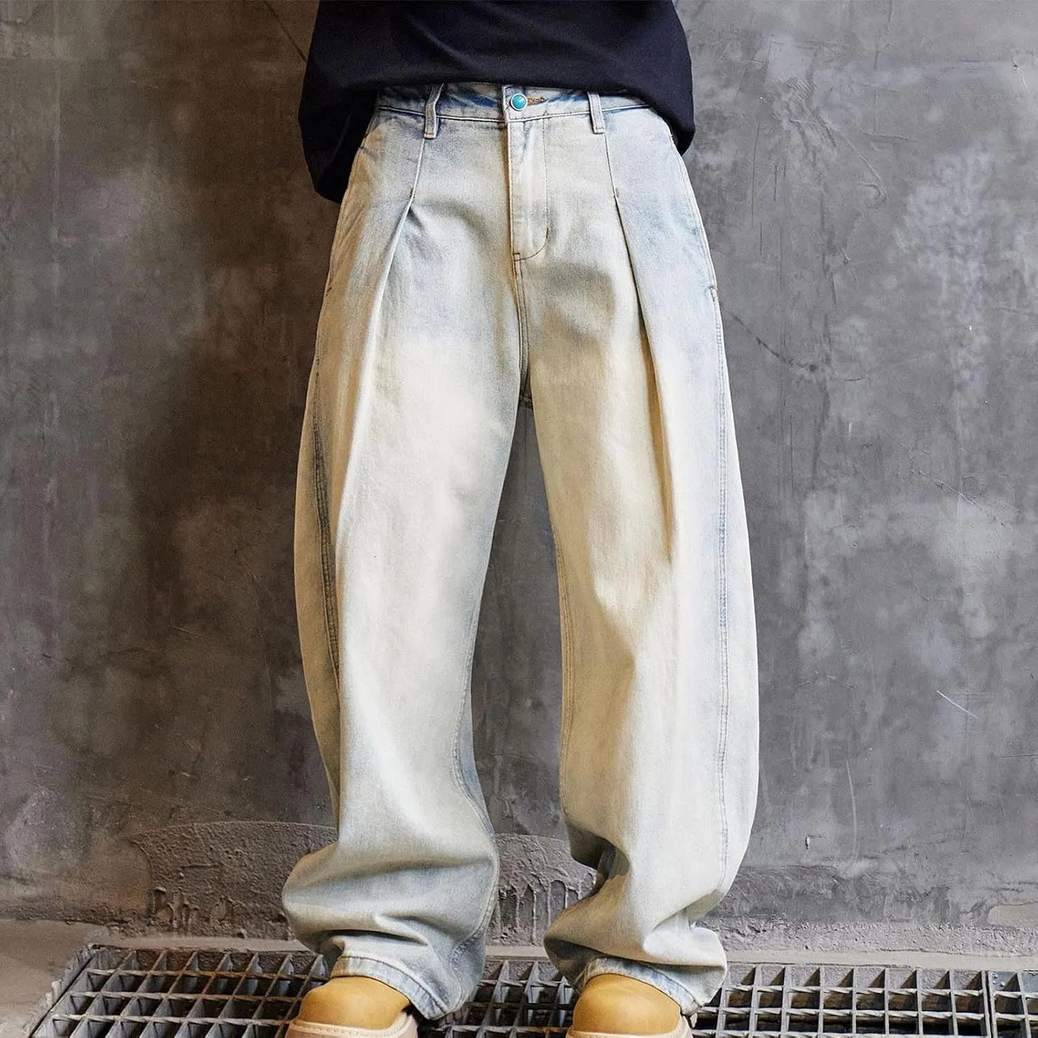 Cambkatl Men's Vintage Baggy Cargo Pants Loose Casual Joggers Hiking Parachute Pants Work Trousers with Pockets