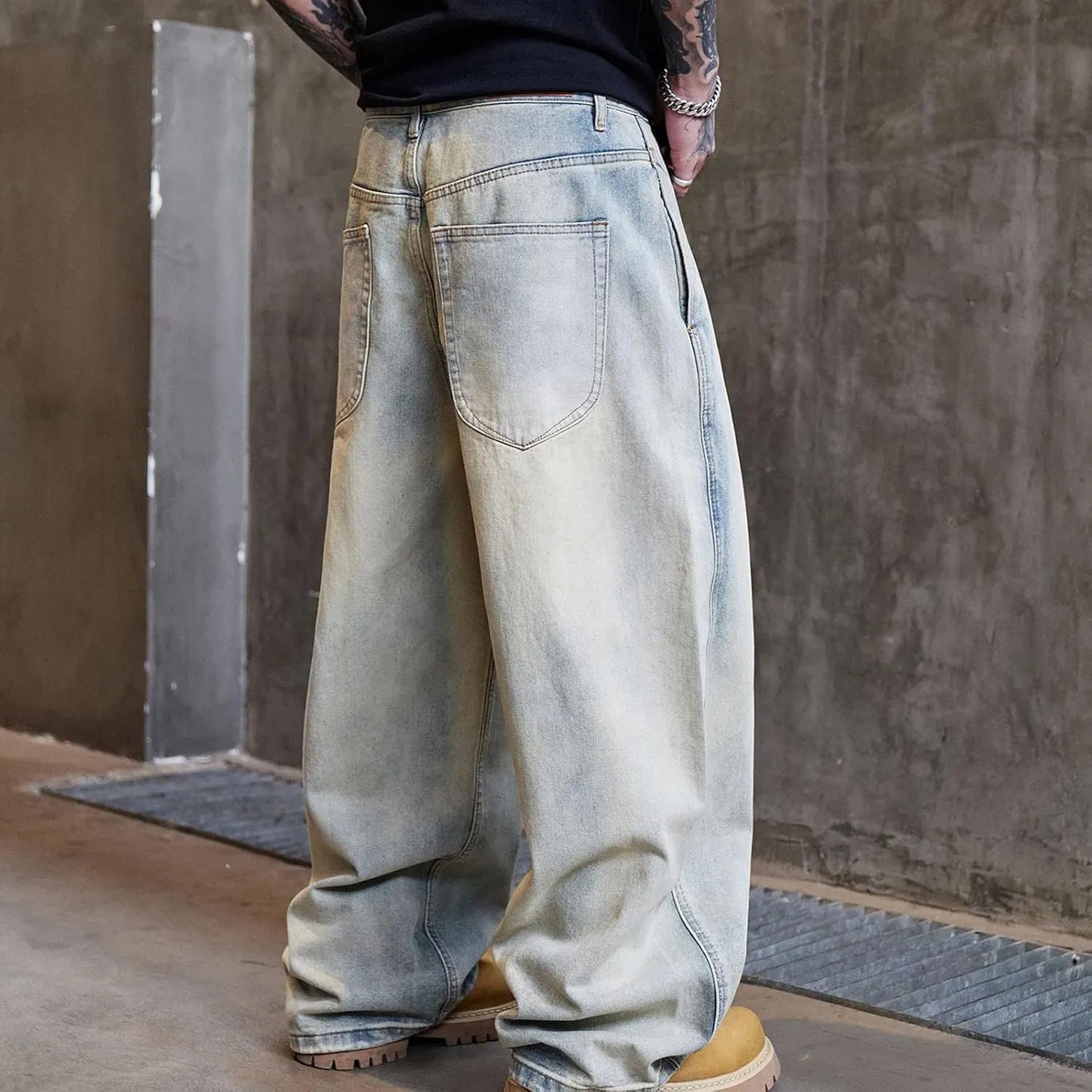 Cambkatl Men's Vintage Baggy Cargo Pants Loose Casual Joggers Hiking Parachute Pants Work Trousers with Pockets