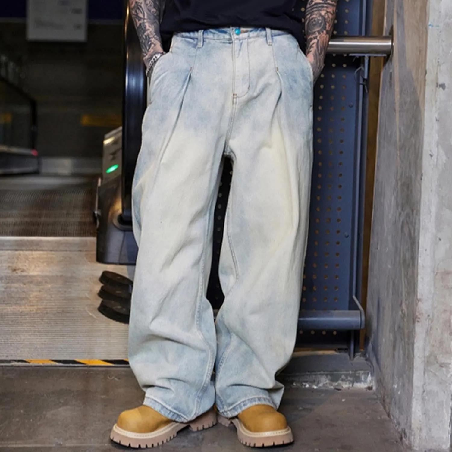 Cambkatl Men's Vintage Baggy Cargo Pants Loose Casual Joggers Hiking Parachute Pants Work Trousers with Pockets