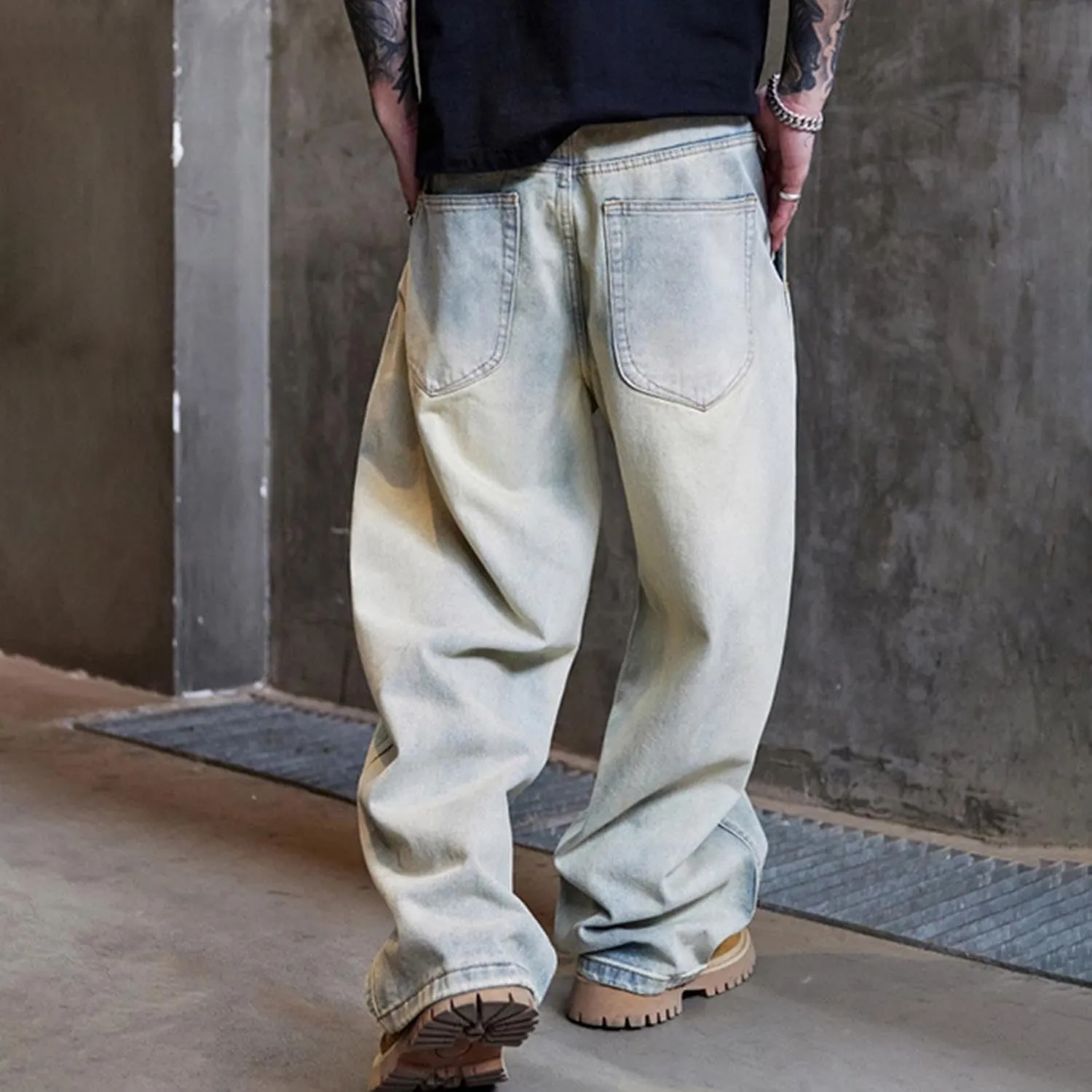 Cambkatl Men's Vintage Baggy Cargo Pants Loose Casual Joggers Hiking Parachute Pants Work Trousers with Pockets
