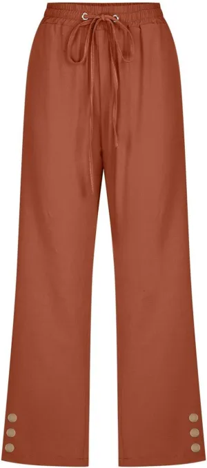 Capri Linen Pants for Women Summer Casual Capris Flowy Straight Leg Beach Trousers with Pockets Women's Linen Capri
