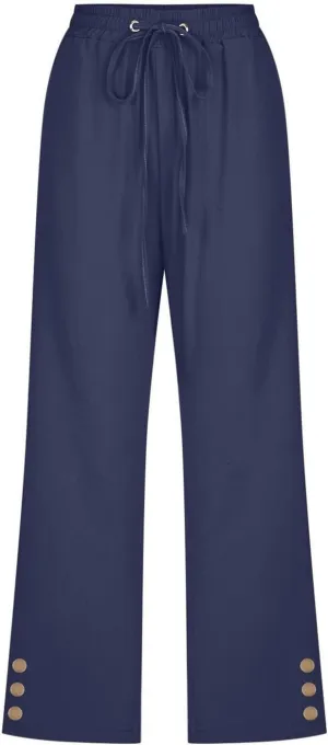 Capri Linen Pants for Women Summer Casual Capris Flowy Straight Leg Beach Trousers with Pockets Women's Linen Capri