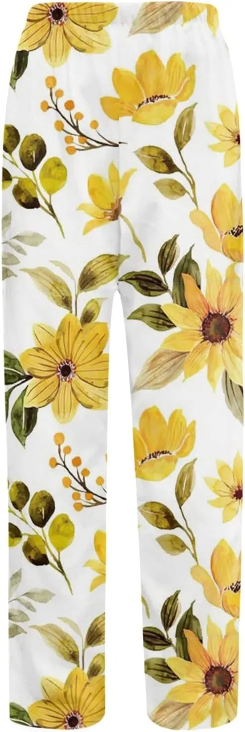 Capris Cotton Linen for Women Pant Summer Beach Pant Casual Loose Outdoor Lightweight Trousers Graphic Print Pant