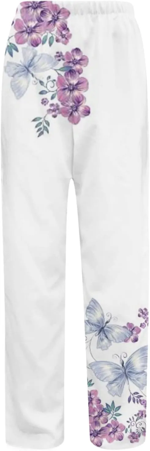Capris Cotton Linen for Women Pant Summer Beach Pant Casual Loose Outdoor Lightweight Trousers Graphic Print Pant