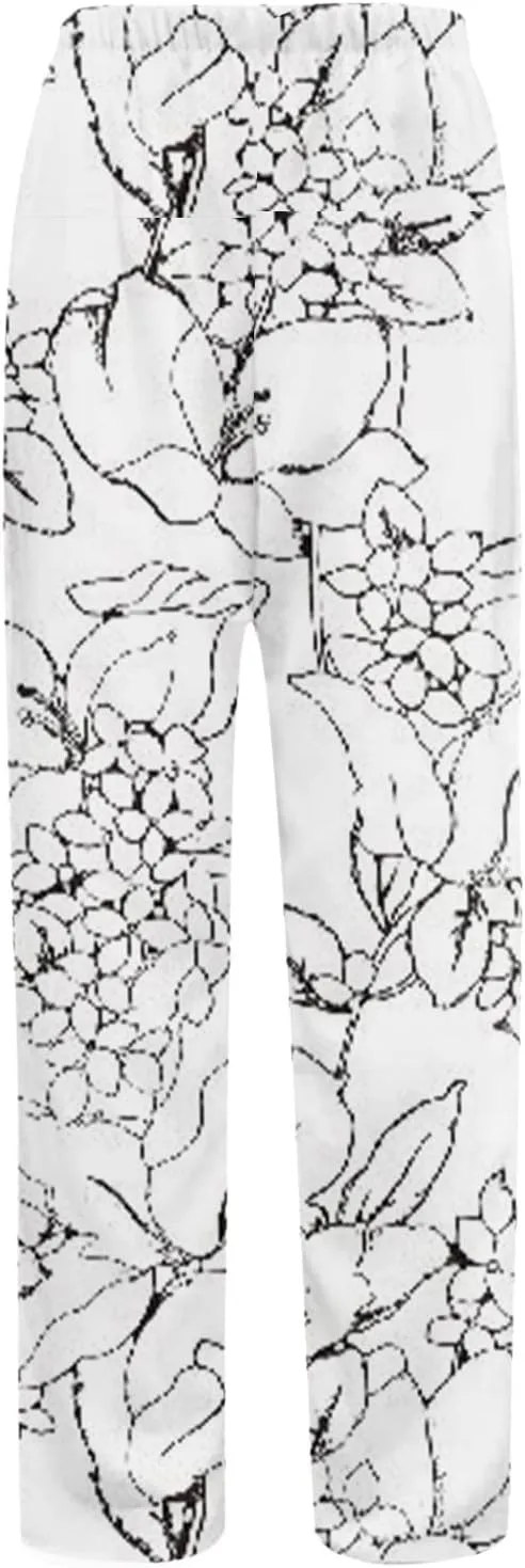 Capris Cotton Linen for Women Pant Summer Beach Pant Casual Loose Outdoor Lightweight Trousers Graphic Print Pant
