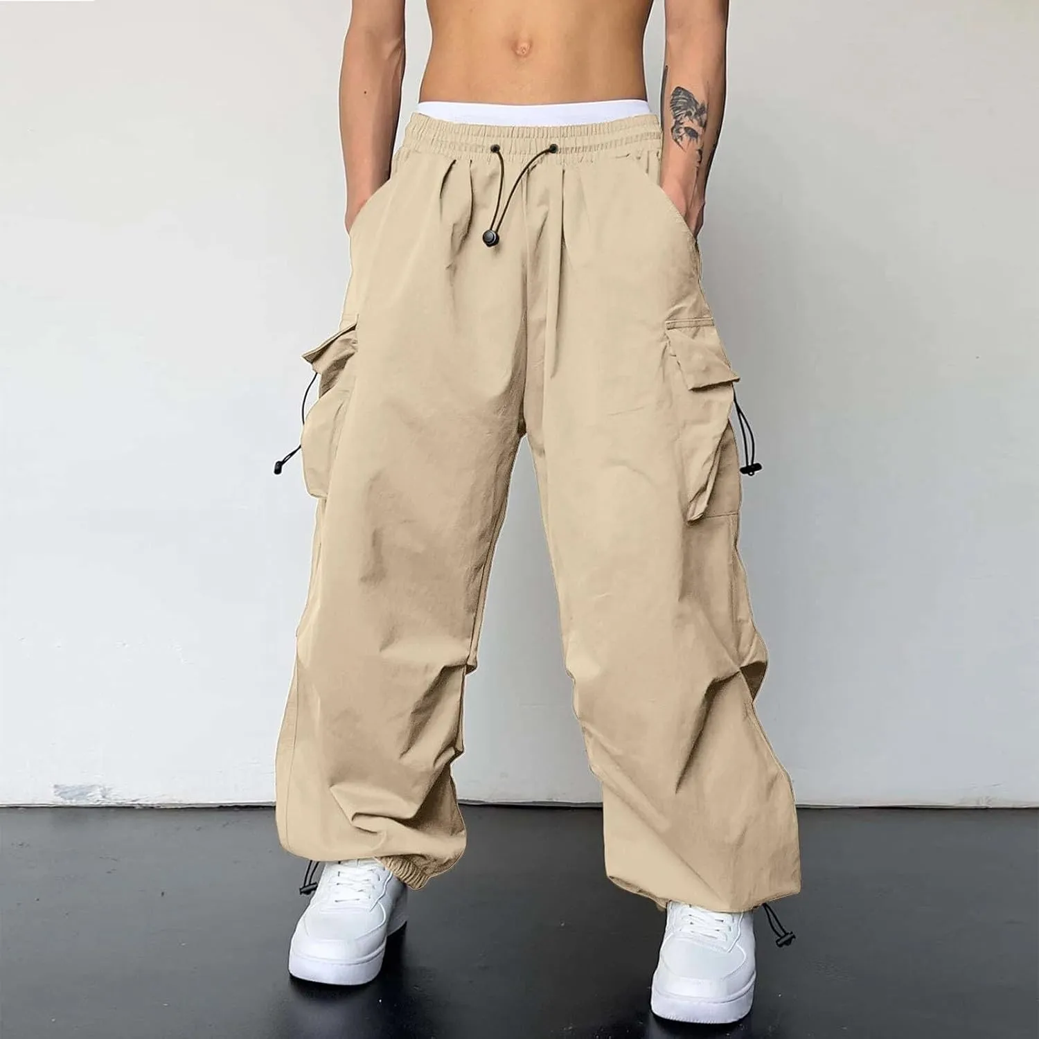 Cargo Pants for Men Casual Lightweight Drawstring Waist Pant Outdoor Pants with Multiple Pockets