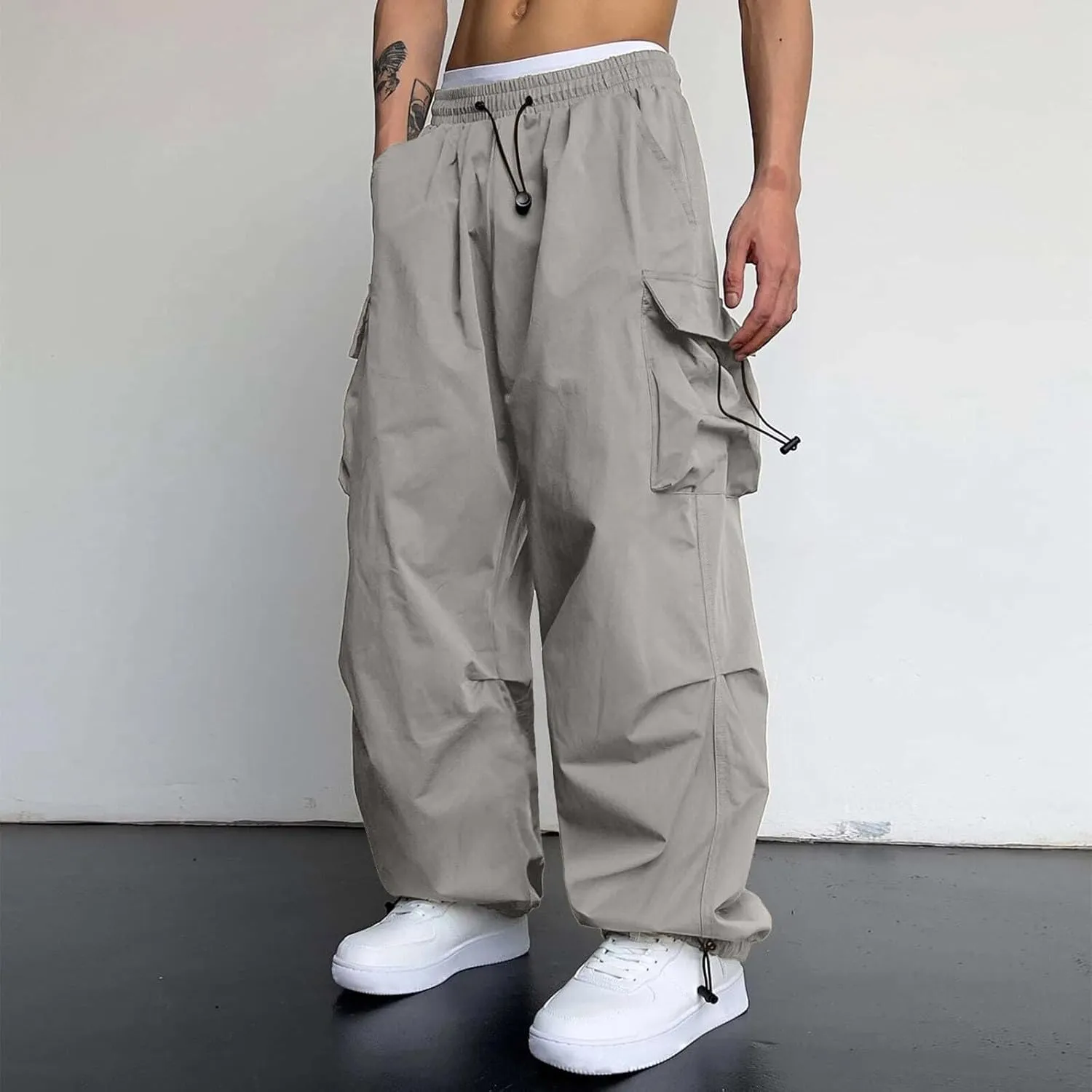 Cargo Pants for Men Casual Lightweight Drawstring Waist Pant Outdoor Pants with Multiple Pockets