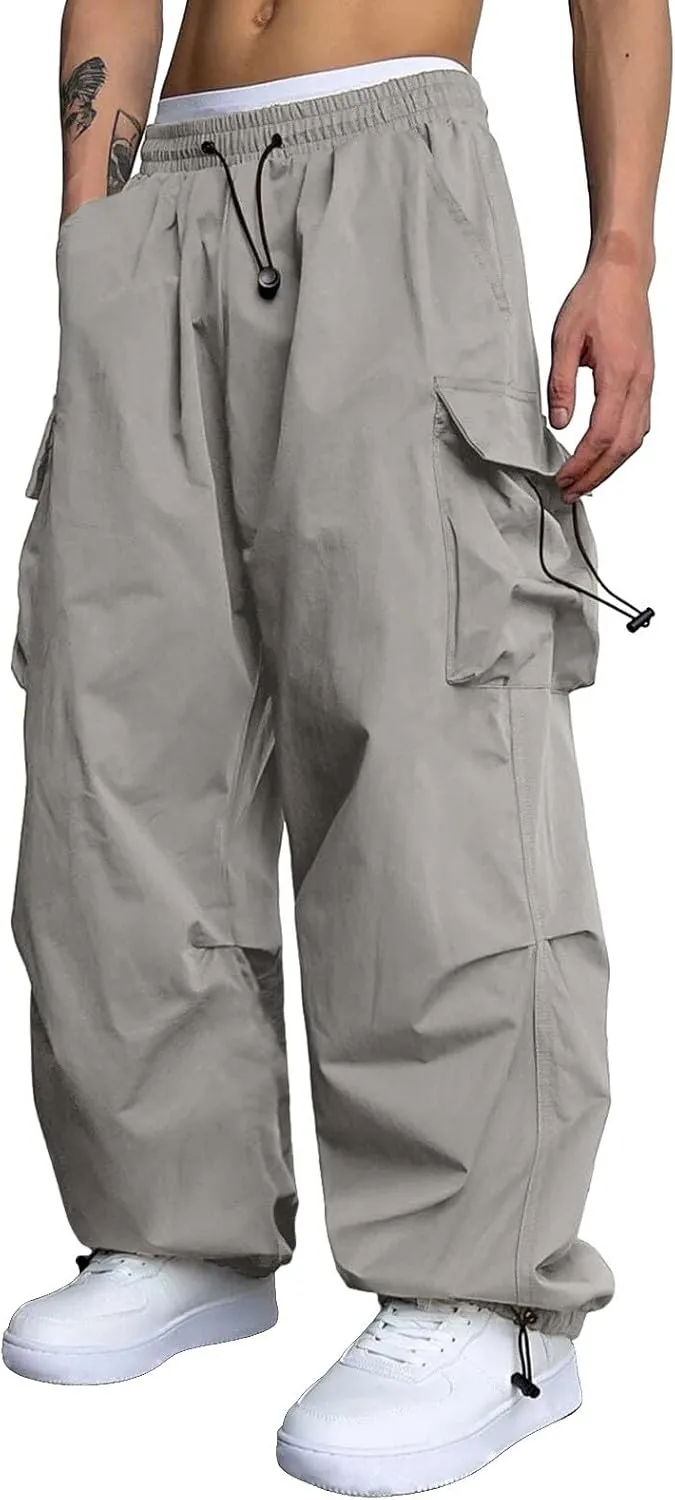 Cargo Pants for Men Casual Lightweight Drawstring Waist Pant Outdoor Pants with Multiple Pockets