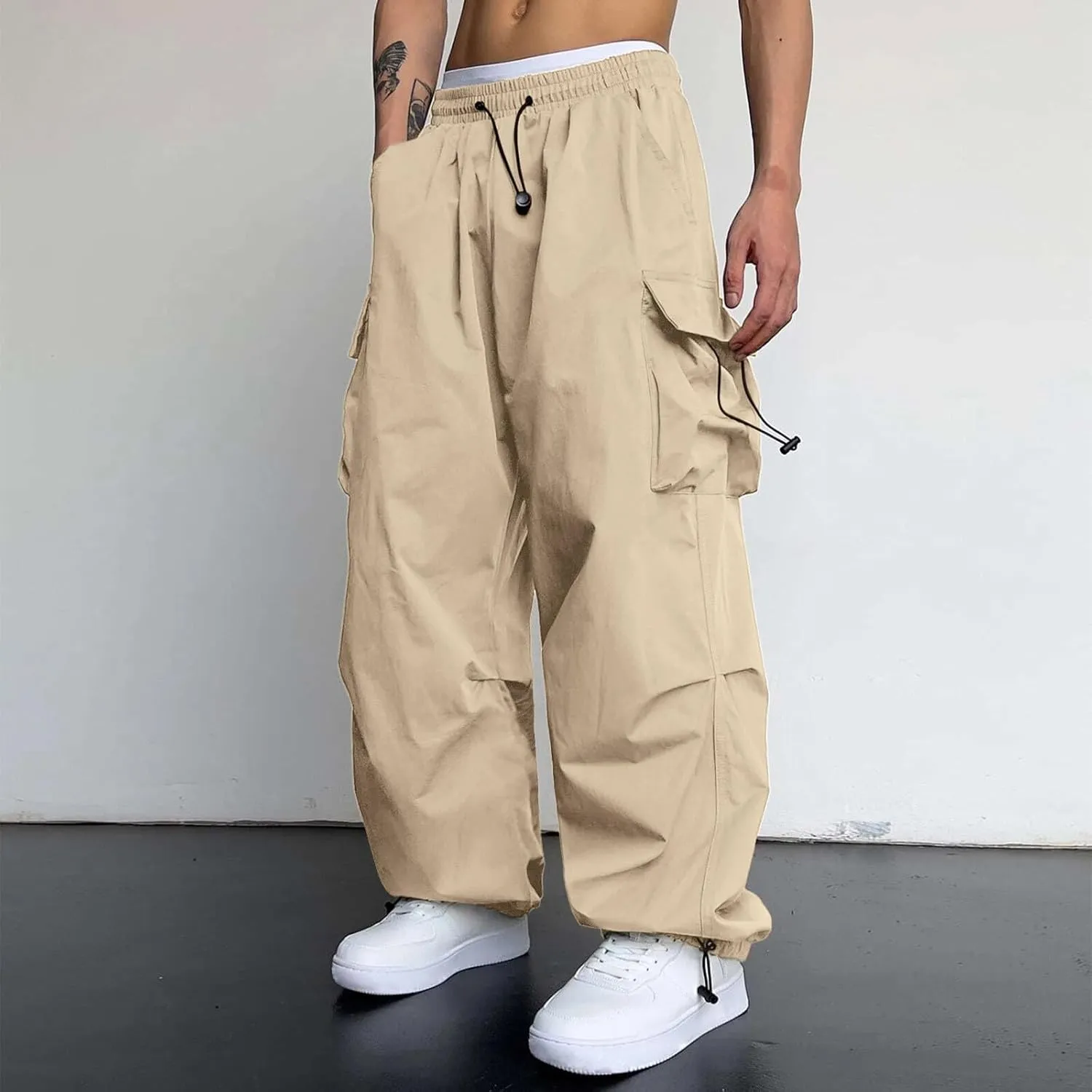 Cargo Pants for Men Casual Lightweight Drawstring Waist Pant Outdoor Pants with Multiple Pockets