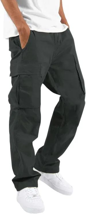 Cargo Pants for Men Comfy Wearable Multi Pocket Elastic Waist Straight Leg Trousers Fashion Hiking Jogging Sweatpants