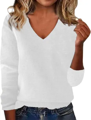 Cashmere Sweaters for Women Resort Wear 2025 Merino Wool V Neck Blouse Long Sleeve Pullover Tops Wool Knit Tops