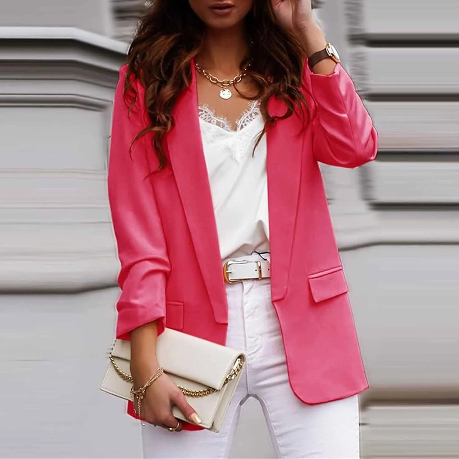 Casual Blazers for Women Dressy Lapel Open Front Long Sleeve Suit Jackets Business Slim Fit Long Office Work Blazer