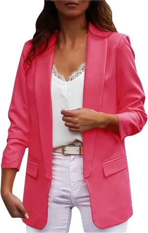 Casual Blazers for Women Dressy Lapel Open Front Long Sleeve Suit Jackets Business Slim Fit Long Office Work Blazer