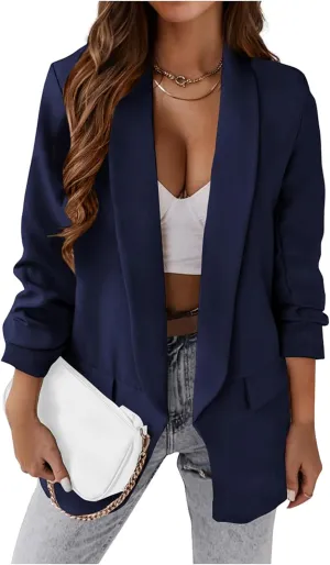 Casual Blazers for Women Trendy Lapel Open Front Long Sleeve Suit Jackets Business Dressy Work Office Long Blazers