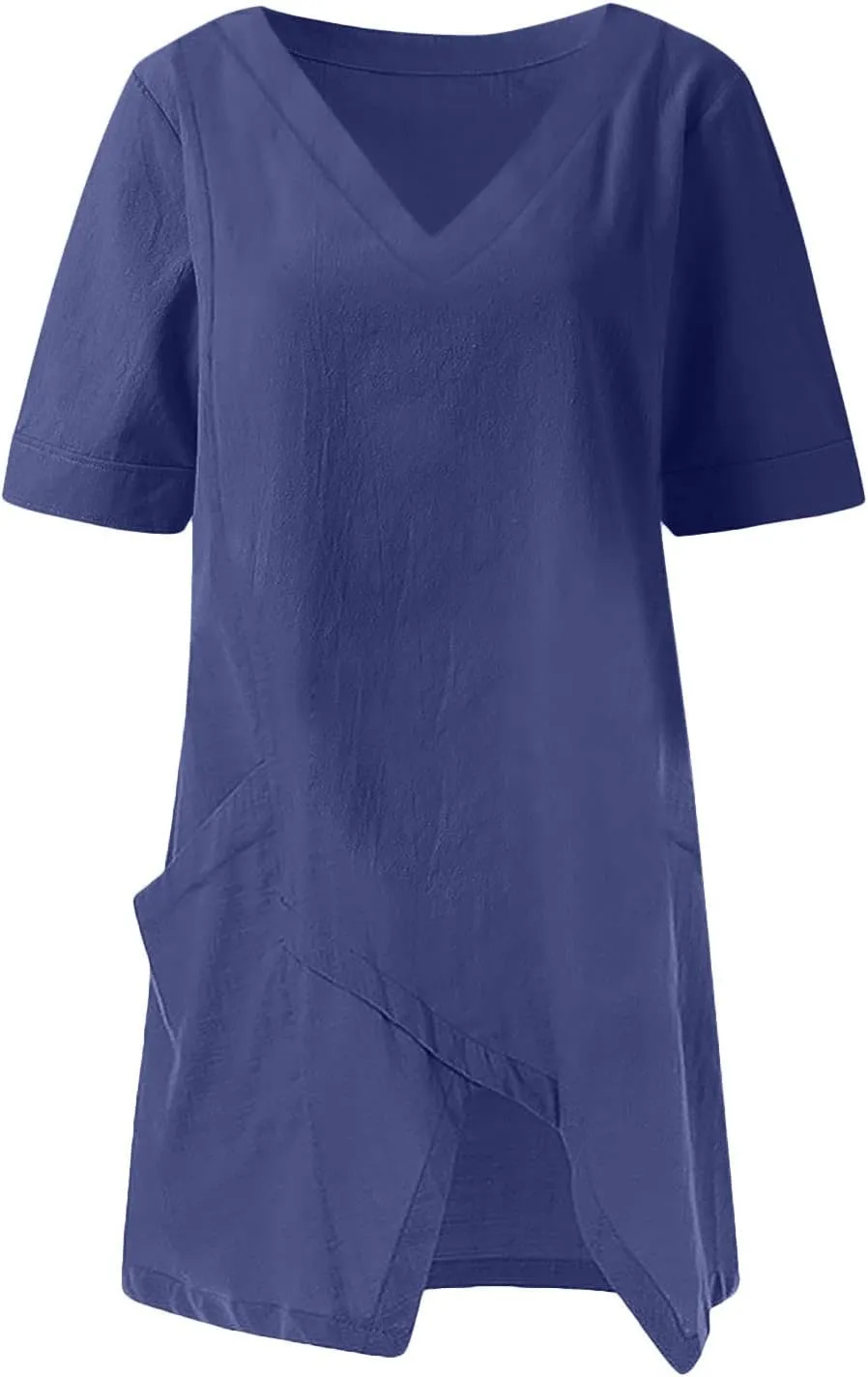 Casual Cotton and Linen 3/4 Sleeve Summer Tops for Women Loose Irregular Hem Tunic T Shirt Solid Plain Plus Size Blouse