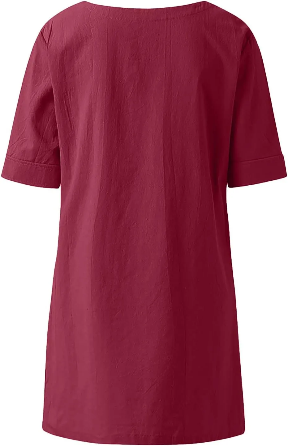 Casual Cotton and Linen 3/4 Sleeve Summer Tops for Women Loose Irregular Hem Tunic T Shirt Solid Plain Plus Size Blouse