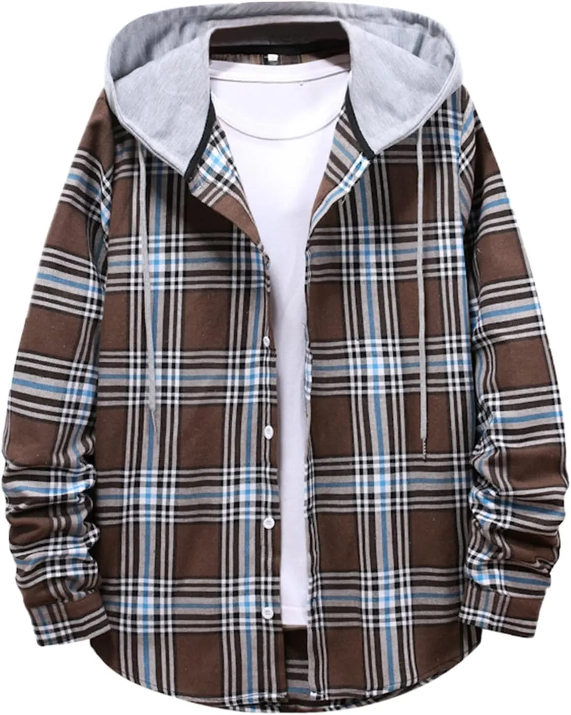 Casual Plaid Shirts for Men Slim Fit Long Sleeve Button Down Hoodies Fall Outdoor Athletic Warm Coat Tops Big&Tall