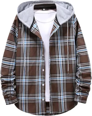 Casual Plaid Shirts for Men Slim Fit Long Sleeve Button Down Hoodies Fall Outdoor Athletic Warm Coat Tops Big&Tall