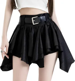 Casual Women's Mini Skirt Fashion Y2K High Waist A Line Irregular Pleated Hem Flowy Skirt with Lining