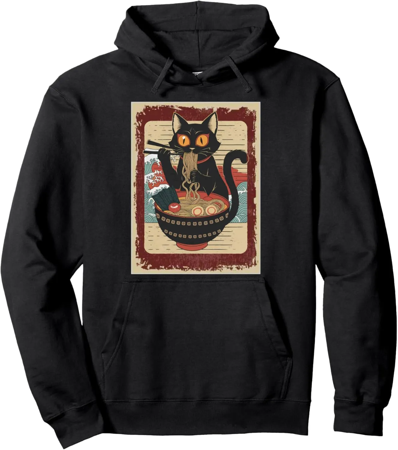 Cat Ramen Japanese Funny Graphic Tees Kawaii Cat Anime Gifts Pullover Hoodie