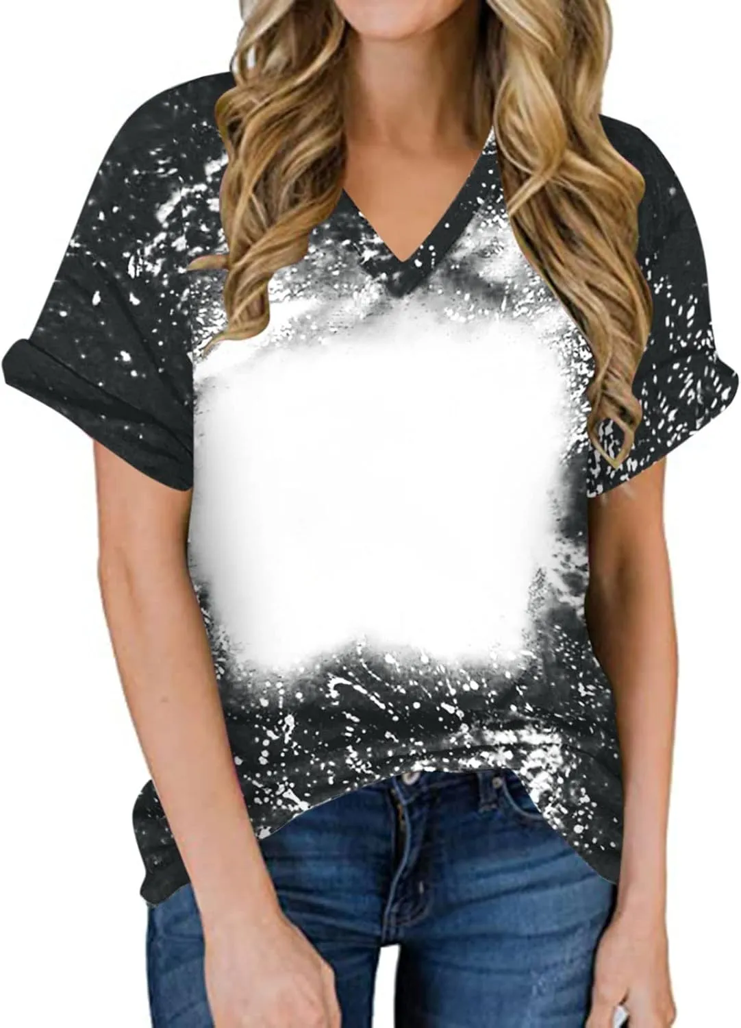 Ceboyel Womens Bleached Sublimation Blank Shirts Short Sleeve Graphic Tees Tops Casual Blouses Funny Summer Outfits Clothes
