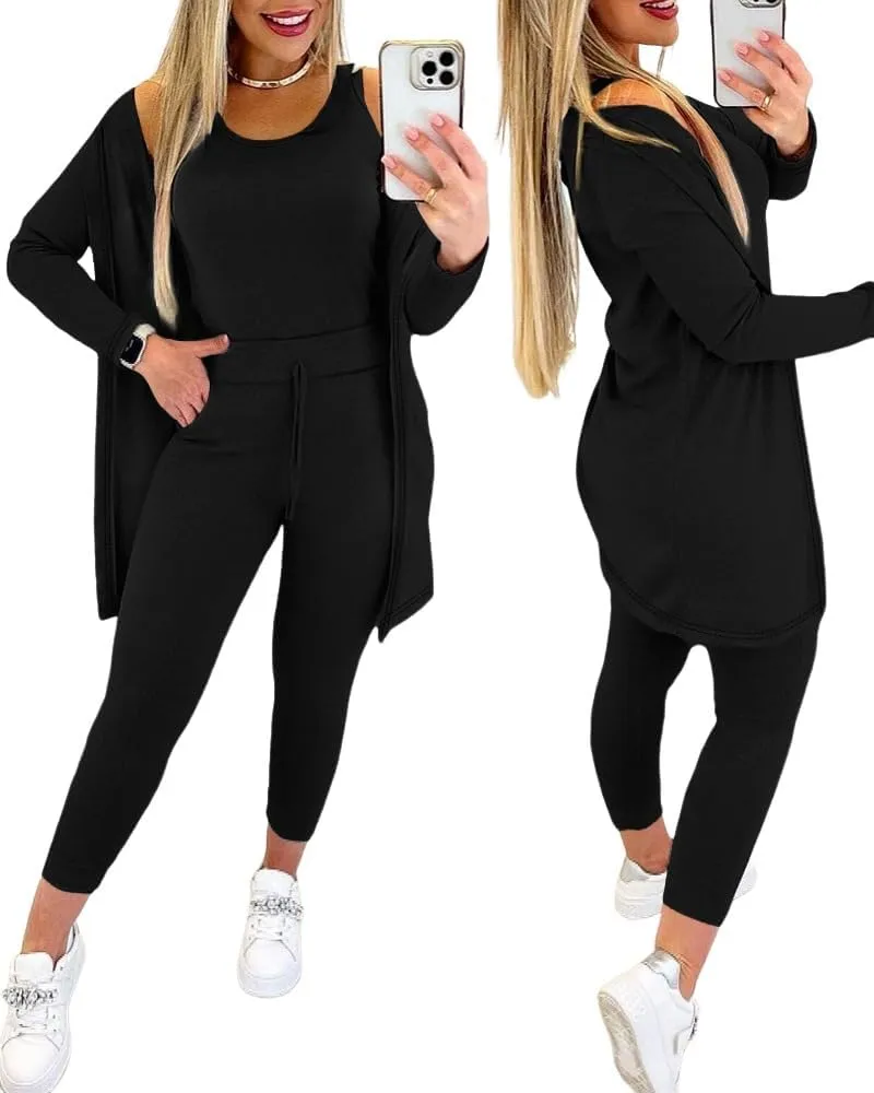 ChicMe Women's 3 Piece Outfits Casual Tops and Pants Lounge Sets Tracksuits Cozy Pajamas