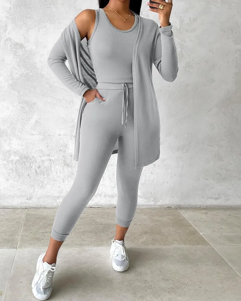 ChicMe Women's 3 Piece Outfits Casual Tops and Pants Lounge Sets Tracksuits Cozy Pajamas