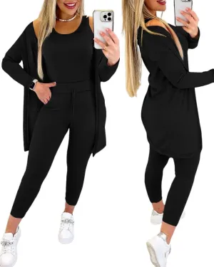 ChicMe Women's 3 Piece Outfits Casual Tops and Pants Lounge Sets Tracksuits Cozy Pajamas