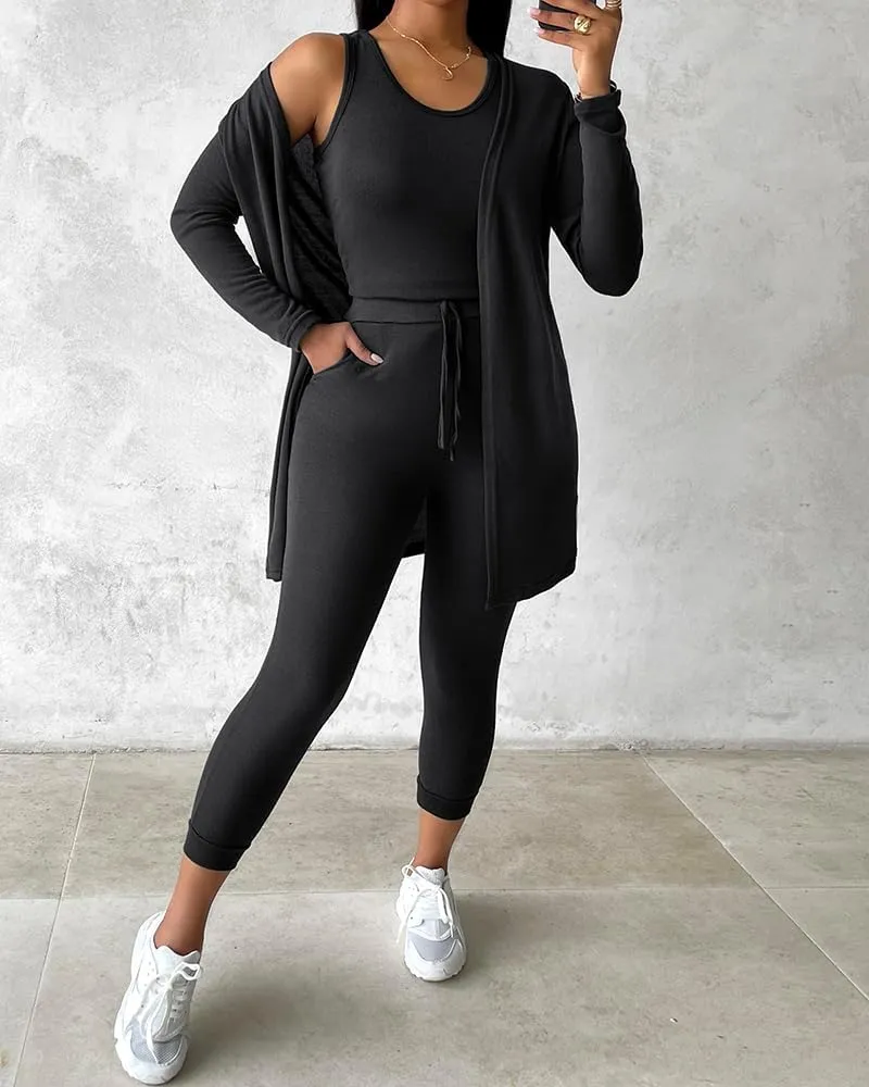 ChicMe Women's 3 Piece Outfits Casual Tops and Pants Lounge Sets Tracksuits Cozy Pajamas
