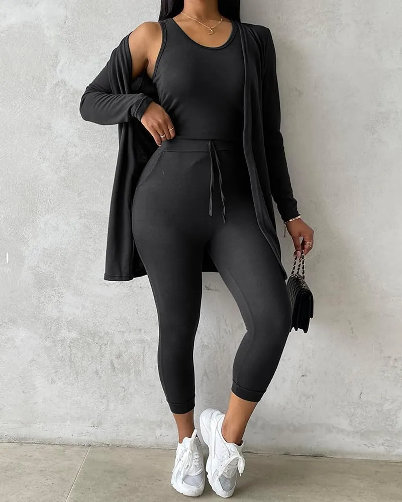 ChicMe Women's 3 Piece Outfits Casual Tops and Pants Lounge Sets Tracksuits Cozy Pajamas