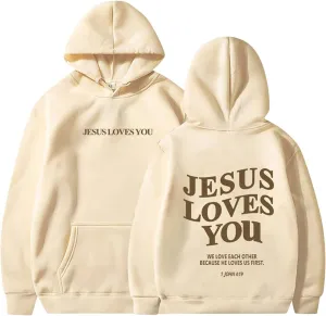 Christian Sweatshirt Women Jesus Loves You Hoodie Oversized Jesus Faith Pullover Inspirational Long Sleeve Tops