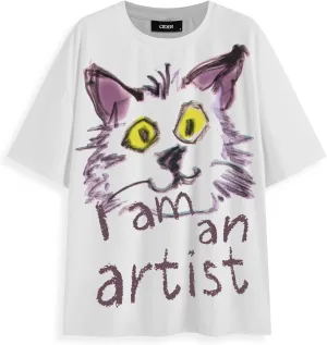 CIDER Graphic Tees for Women Artist Graphic Crew Neck Oversized Short Sleeve Casual Tops