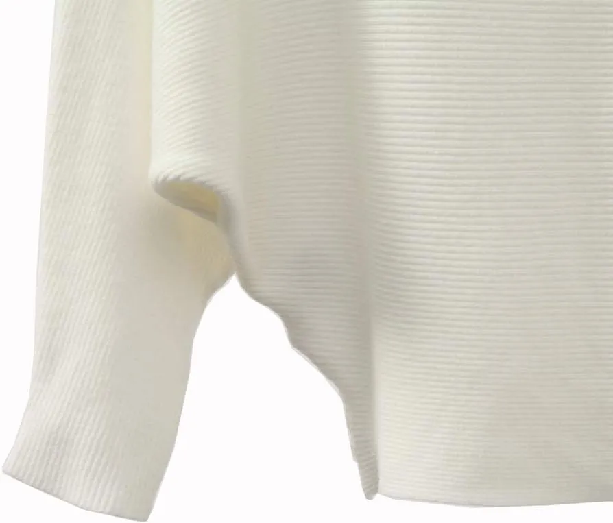 Ckikiou Womens Lightweight Oversized Boat Neck Sweaters Tops Dolman Batwing Sleeve Ribbed Knitted Pullovers