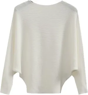 Ckikiou Womens Lightweight Oversized Boat Neck Sweaters Tops Dolman Batwing Sleeve Ribbed Knitted Pullovers