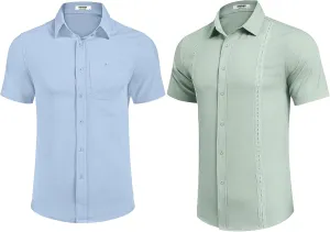 COOFANDY Linen Shirts for Men Cuban Guayabera Shirts Summer Beach Vacation