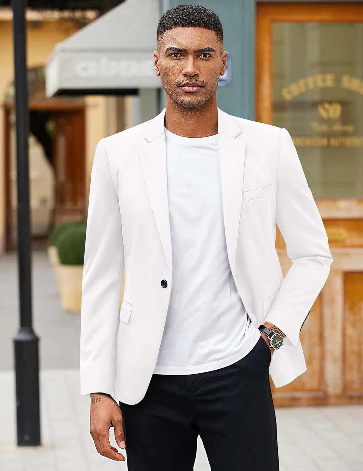 COOFANDY Mens Blazer Jacket One Button Casual Suit Jackets Stretch Knit Sport Coat