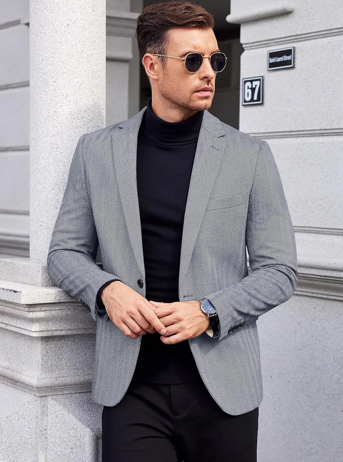 COOFANDY Men's Casual Blazer One Button Sports Coat Tweed Herringbone Suit Jackets